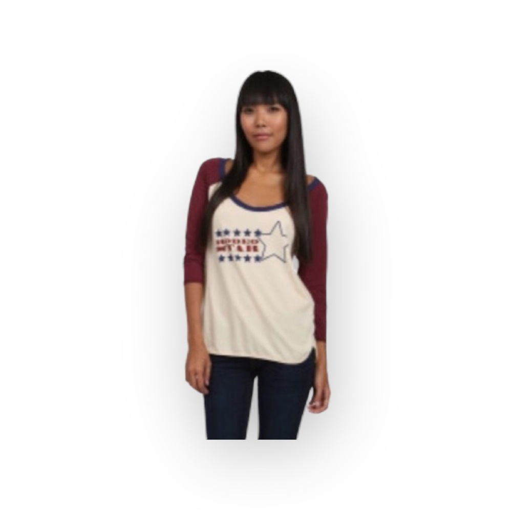 Chaser ★ Rodeo Star Color Block Graphic Raglan Baseball Tee T Shirt ★ Almond ★ L - Picture 15 of 16